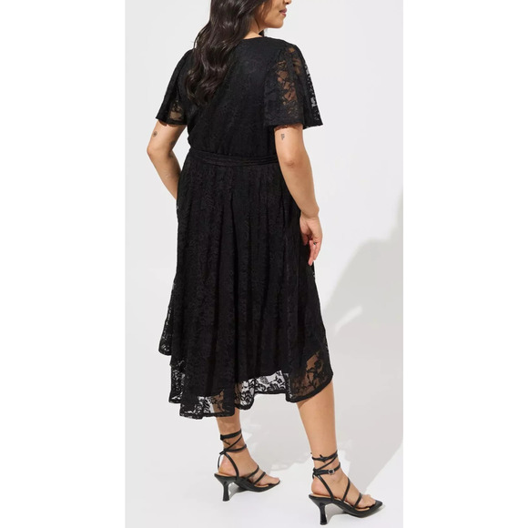 Torrid Mini Lace Wrap Dress Black Tie Stretch Hi-Lo Skater Stretch Plus Size 4X - Picture 9 of 13